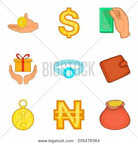 Money offering icons set. Cartoon set of 9 money offering vector icons for web isolated on white background