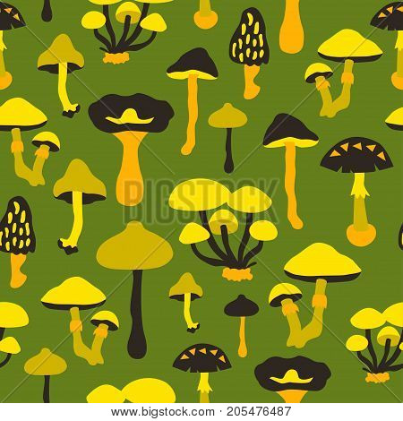 Vector Seamless Pattern With Mushrooms.