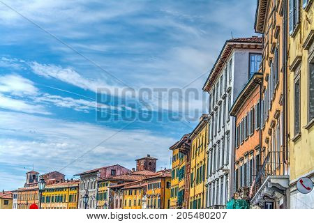 Historic buildings in Pisa Lungarno in Italy