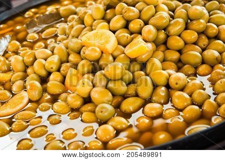 rustic spanish olives in market during almossassa on city of Badajoz