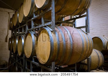 Wine Cellar Barrels Racked Up