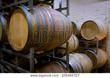 Wine Cellar Barrels Racked Up