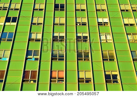 Highrise apartment building taken at an impoverished residential neighborhood in the inner city