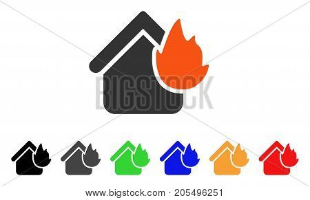 Home Fire Disaster icon. Vector illustration style is a flat iconic home fire disaster symbol with black, gray, green, blue, red, orange color additional versions.