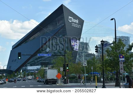 MINNESOTA, MINNEAPOLIS - JUL 27: US Bank Stadium in Minneapolis, Minnesota, as seen on July 27, 2017. It is the home of the Minnesota Vikings of the National Football League (NFL).