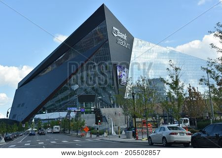 MINNESOTA, MINNEAPOLIS - JUL 27: US Bank Stadium in Minneapolis, Minnesota, as seen on July 27, 2017. It is the home of the Minnesota Vikings of the National Football League (NFL).