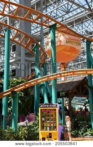 BLOOMINGTON, MINNESOTA - JUL 27:  Nickelodeon Universe at the Mall of America in Bloomington, Minnesota, as seen on July 27, 2017.  It is the largest indoor amusement park in the United States.