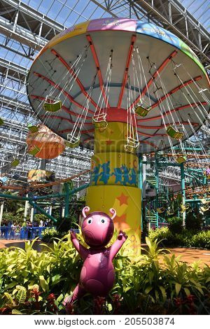 BLOOMINGTON, MINNESOTA - JUL 27:  Nickelodeon Universe at the Mall of America in Bloomington, Minnesota, as seen on July 27, 2017.  It is the largest indoor amusement park in the United States.