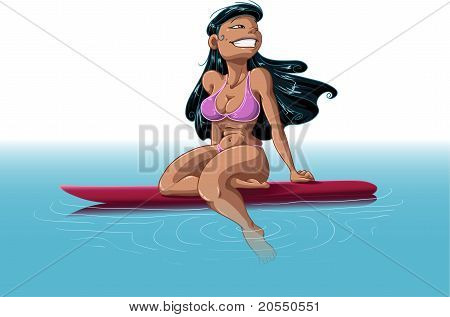Donna hawaiana sulla tavola da surf