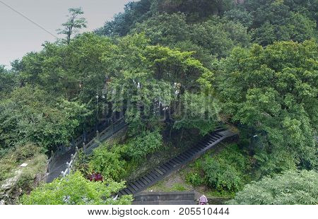he Wudang MountainsHubei China. Many Taoist monasteries to be found thereIt's world heritate and famous in one of China. This here have a good weather sometime it a lot of the fog.