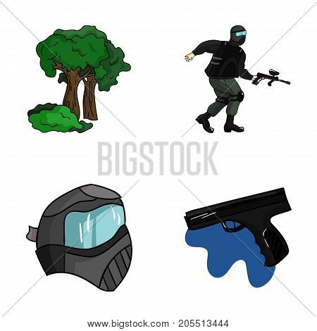 Mask, gun, paint, inventory .Paintball set collection icons in cartoon style vector symbol stock illustration .