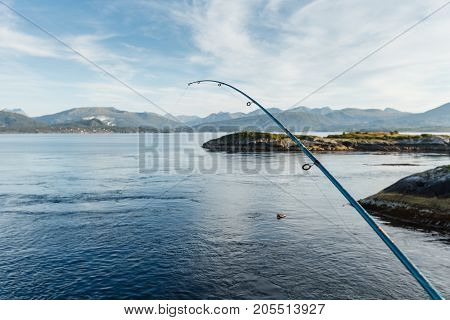 Beautiful view on norwegian fjords from fisherman. outdoor shot in Norway. copy space.