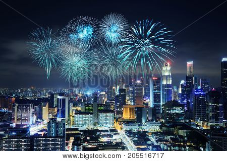 the beautiful firework over the Singapore cityscape