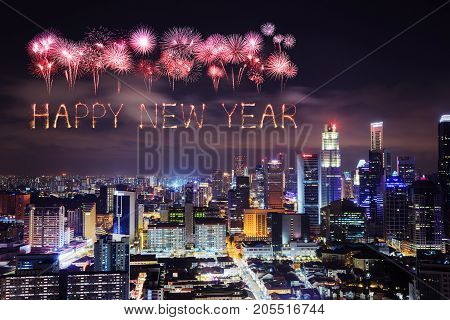 Happy New Year Firework With Singapore Cityscape At Night