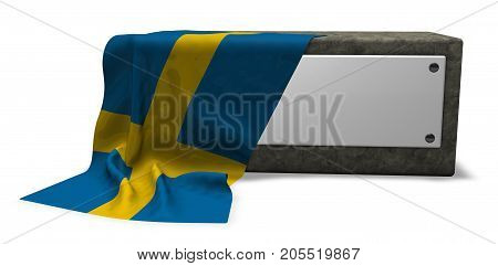stone socket with blank sign and flag of sweden - 3d rendering