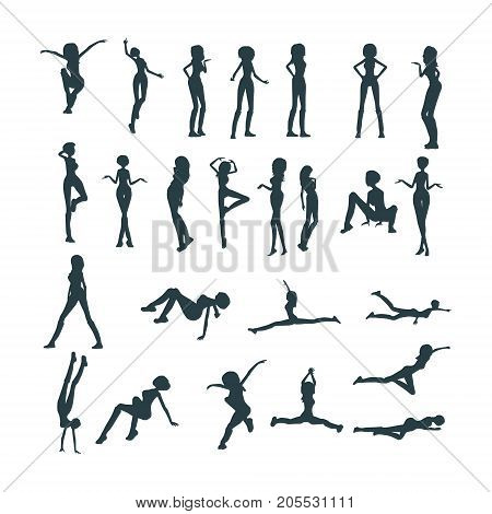 Set of sexy women silhouettes. Fashion mannequin. Collection of posing figures