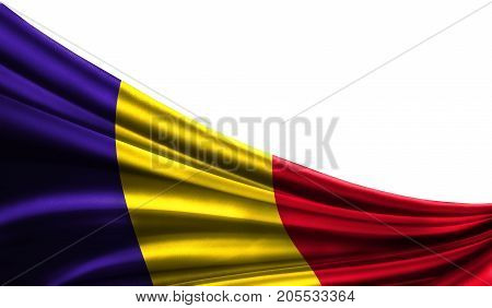 Grunge colorfu flag Romania fabric silks with copyspace for your text or images, white background 