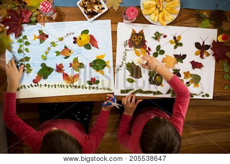 Sweet Children, Boys, Applying Leaves Using Glue