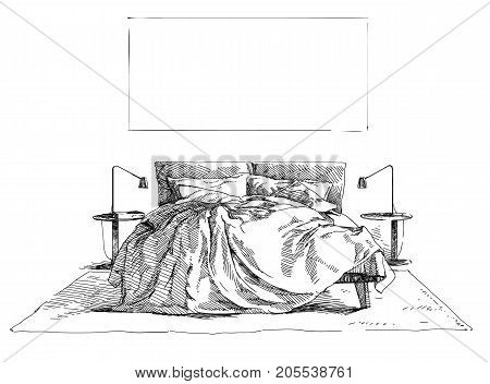 Contemporary modern interior hand drawing vector illustration.