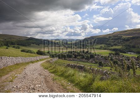View over Kettlewell village in Wharfedale Yorkshire Dales National Park England.