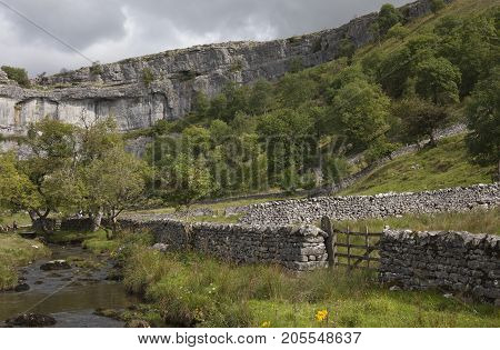 Malham Beck at Malham Cove Yorkshire Dales National Park England.