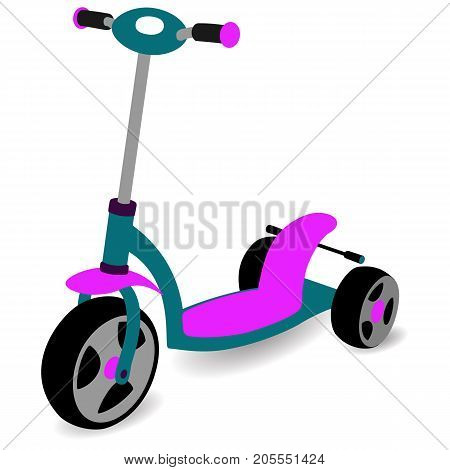 Colorfull Children S Kick Scooter In Cartoon Style, Vector.