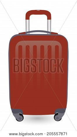 Broun Travel Plastic Suitcase With Wheels Realistic On White Background Vector Illustration.
