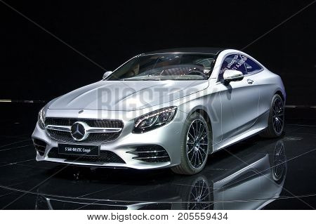 Frankfurt-September 20: Mercedes-Benz S 560 4Matic coupe at the Frankfurt International Motor Show on September 20 2017 in Frankfurt