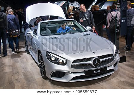 Frankfurt-September 20: Mercedes-Benz SL 400 at the Frankfurt International Motor Show on September 20 2017 in Frankfurt