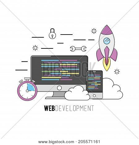 computer and smartphone software code program vector illustration