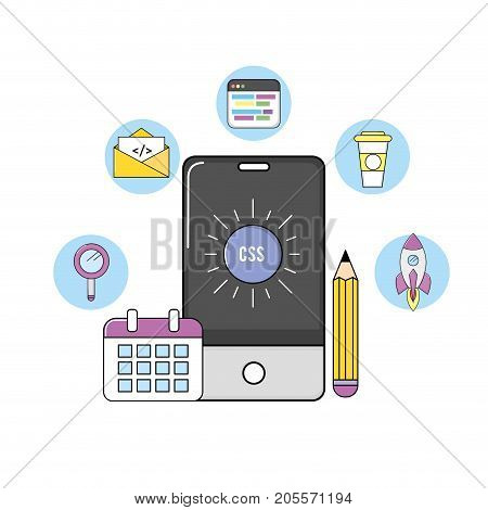 smartphone with web code programming software vector illustration