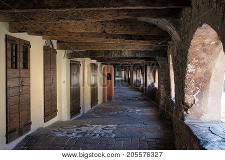 Brisighella (Ravenna Emilia Romagna Italy): the famous covered street known as via degli Asini or via del Borgo