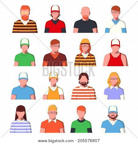 Group of different people in casual clothes. Set of male and female avatars. Profile icons in flat style. Vector illustration.