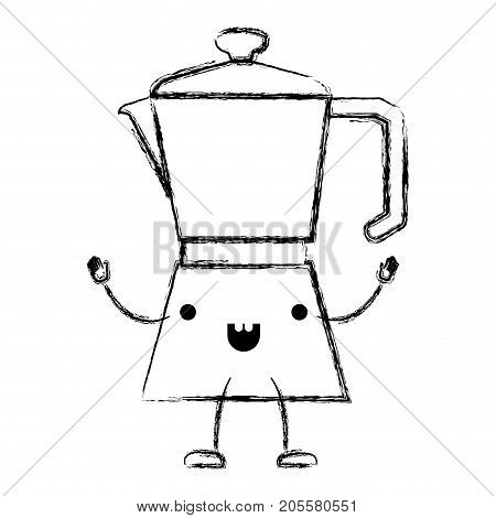 metallic jar of coffee with handle cartoon monochrome blurred silhouette vector illustration