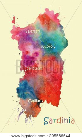 Stylized map of the Italian island of Sardinia. Vector Illustration