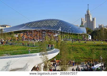 Moscow, Russia - September 23. 2017. Zaryadye - new landscape and an architectural park