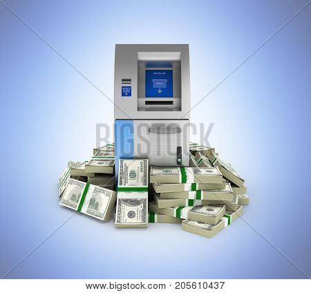 Atm Surrounded By 100 Dollar Bankrolls Bank Cash Machine In Pile Of Money American Dollar Bills Isol