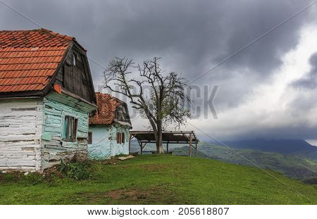 Alpine landscape with traditional houses Holbav Transylvania Romania Europe