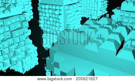 Abstract Greeble Cubes Surface On Black Background. 3D Rendering
