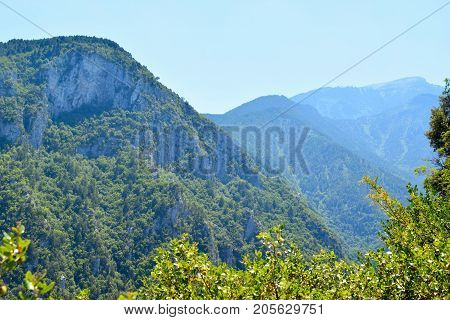 Summer landscape of mountain ranges Olympus in Greece.