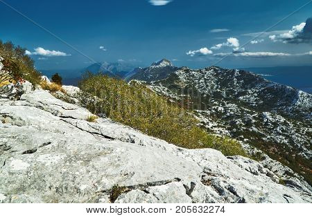 Rocks and peaks in the Mosor massif in the Dinaric mountains in Croatia