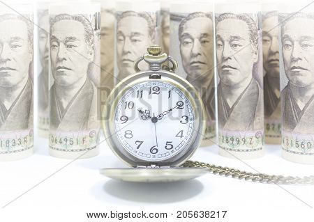 Classic Pocket Watch On Dollar Banknote Concept And Idea Of Time Value And Money Business And Finance Concepts.