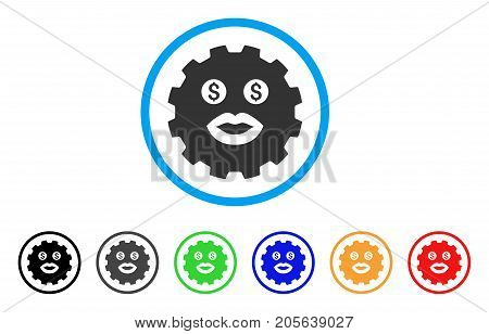 Prostitute Smiley Gear icon. Vector illustration style is a flat iconic prostitute smiley gear symbol with black, gray, green, blue, red, orange color variants.