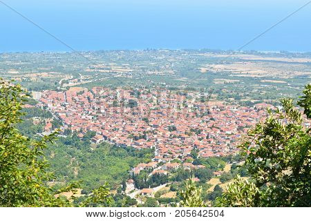 Landscape of city Littohoro from Olympus mountains Greece.