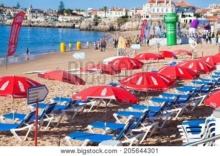 CASCAIS PORTUGAL - SEPTEMBER 24 . 2017 . View of a beach in the touristic village