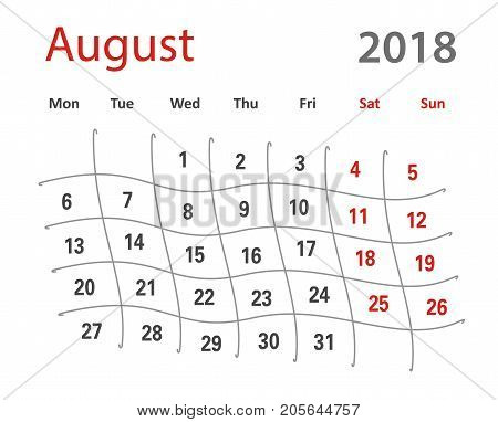 2018 funny original grid August creative calendar template vector illustration. English language.