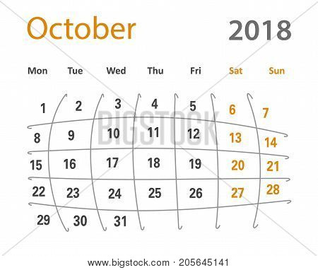 2018 funny original grid October creative calendar template vector illustration.