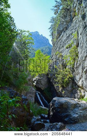 The waterfall in Prionia foot of Mount Olympus Greece.