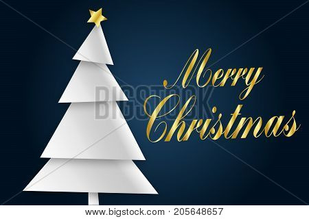 A christmas greeting card with a paper tree and a gold foile star. vector eps