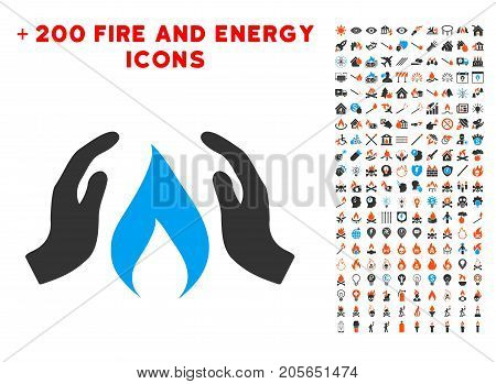 Warm Up Hands icon with bonus energy symbols. Vector illustration style is flat iconic elements for web design, application ui.